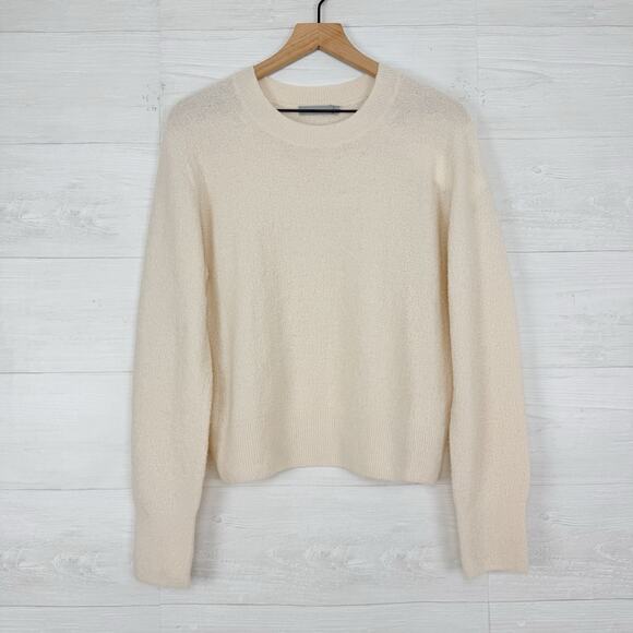 NWT Vince Womens L Wool Blend Sweater Ivory Crew Neck Textured Knit Lightweight - Picture 2 of 16